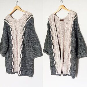 Kerisma Kensie Colorblock Cardigan Open Front Cable Knit Chunky Knit S/M Boho